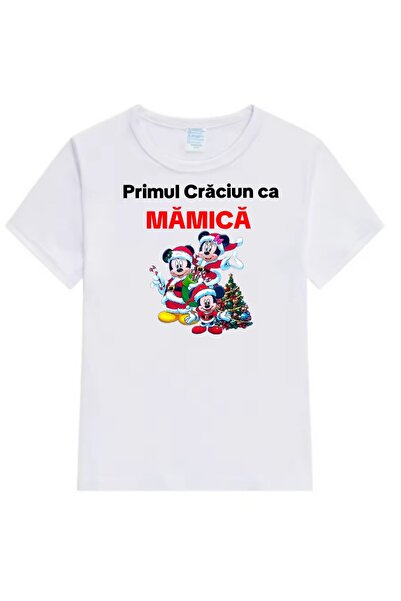MARİ Tricou personalizat ,, Primul Crăciun că mămică ", alb