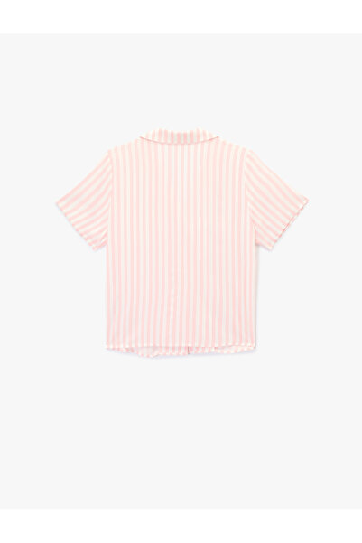 Koton Shirt Collar Short Sleeve Viscose Striped Pajama Top