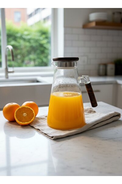 MİLAYHOME 1700 ML Borosilikat Cam Sürahi – Bambu Kapaklı & Ahşap Saplı Isıya ...