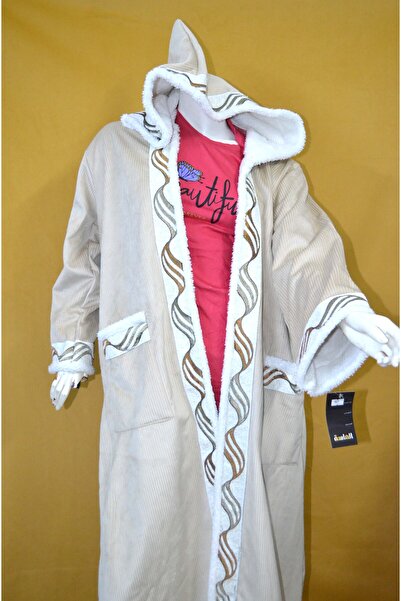 Zainah Premium Winter Coat with Hood | Women's Long-Sleeve Duster with Faux Fur Trim & Embroidery