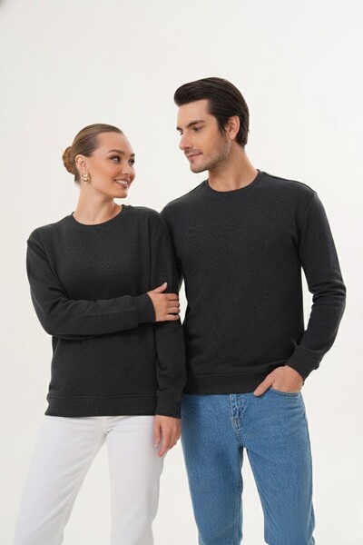 Miss Dünya Lissa Anthracite Unisex Crew Neck 100% Cotton Basic Sweatshirt