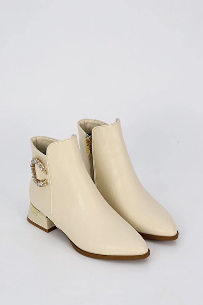 GİNZA SHOES Egd 107 Gold Metal Stone Buckle Detailed Low Sole Ankle Boots