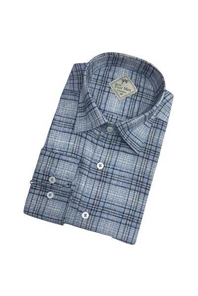 GÖMLEK GALERİSİ Classic Wide Cut Plaid Flannel Wool Men's Shirt