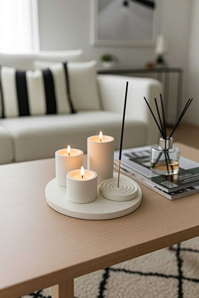 Lumi Home 5'li Beton Silindir Set | 3 Boy Tealight Mumluk, Zen Tütsülük ve Yu...