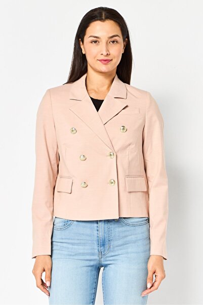 Karl Lagerfeld Women Regular Fit Textured Semi Formal Blazer, Peach