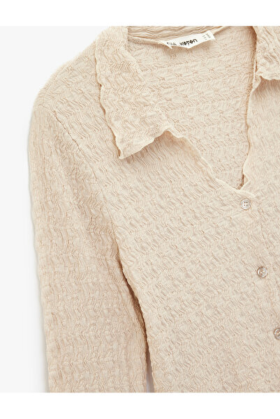 Koton Slim Fit Long Sleeve Buttoned Textured Classic Collar Blouse