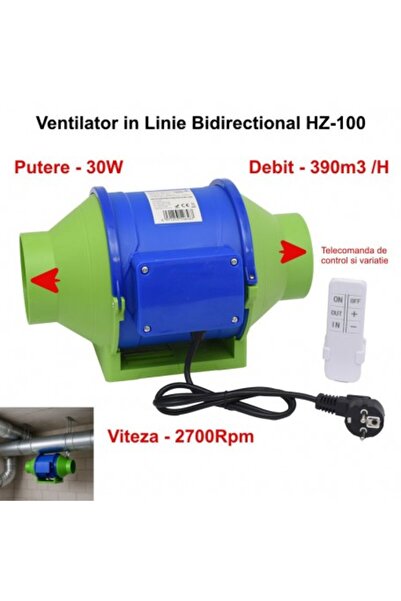 dalip Ventilator de aer comprimat Booster 4" (100 mm) bidirecțional cu telecomandă - montare pe conductă HZ-100H