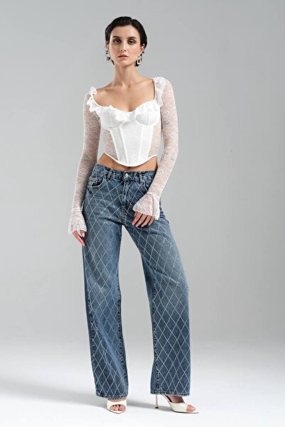 tw3 Жіноча мереживна тканина Передня частина Корсет Задня частина Мереживна конструкція Кроп-блузка