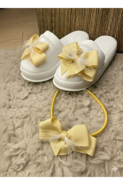 Rengarenk Minikler مجموعة شباشب الأم الحامل المزينة بفيونكة وريش، طقم الأم الحامل، الخروج من المستشفى