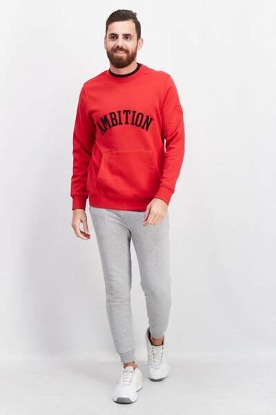 KA-1 Men Crew Neck Embroidered Long Sleeve Sweatshirt, Red