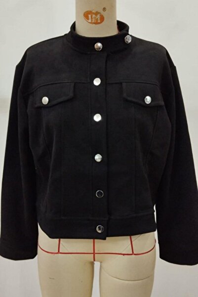 Mossta Front Buttoned Short Suede Jacket - Black