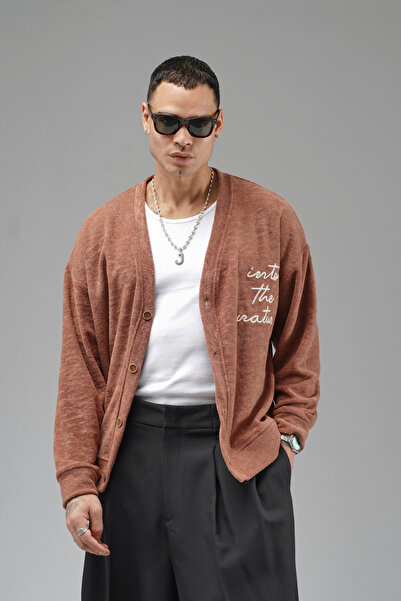Butik Trend Biz Embroidered Buttoned Oversized Men's Cardigan