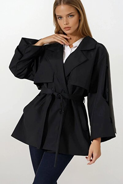 VAGGON Καμπαρντίνα με λεπτομέρεια ζώνης και δέσιμο με κορδόνια στον γιακά διπλό πέτο