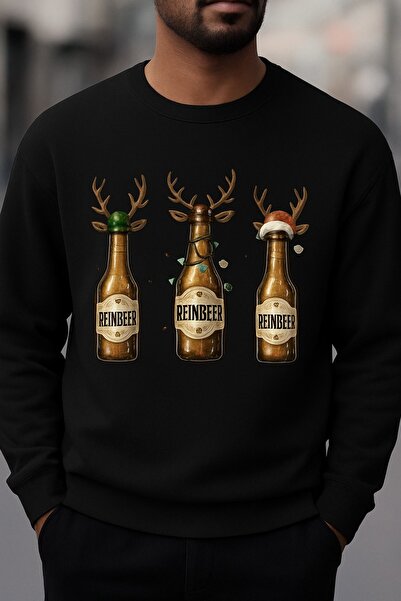 OVER HEAD Crăciun fericit Reinbeer Basklı Bisikletyaka Sweatshirt