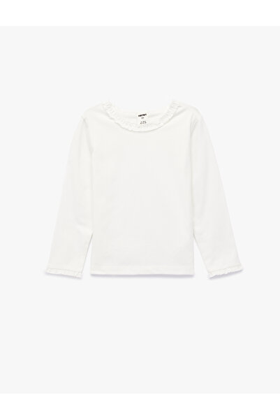 Koton Cotton Ruffled Crew Neck Long Sleeve T-Shirt