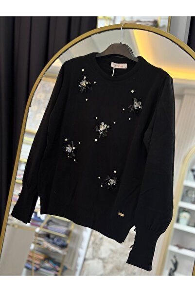 NPRIVE Pul İşleme Detaaylı Triko Siyah