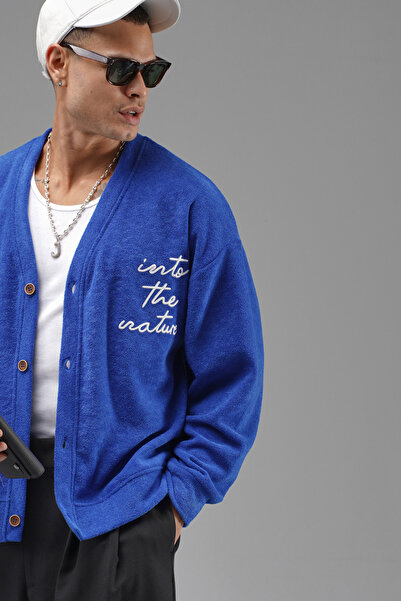 Butik Trend Biz Embroidered Buttoned Oversized Men's Cardigan