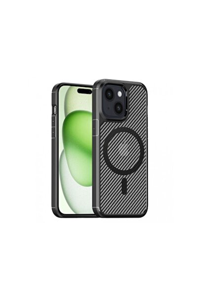 PETITE Husă de telefon pentru Apple iPhone 15 Pro, model Carbon MagSafe, neag...