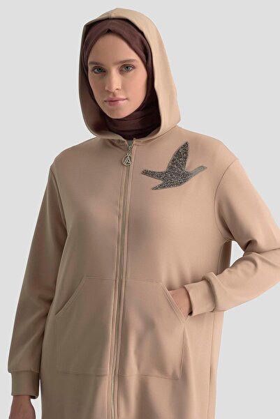 Armine TREND Tunic with Zippered Kangaroo Pocket and Hooded Stones Accessories Beige 25Yt542