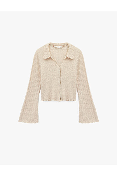 Koton Slim Fit Long Sleeve Buttoned Textured Classic Collar Blouse