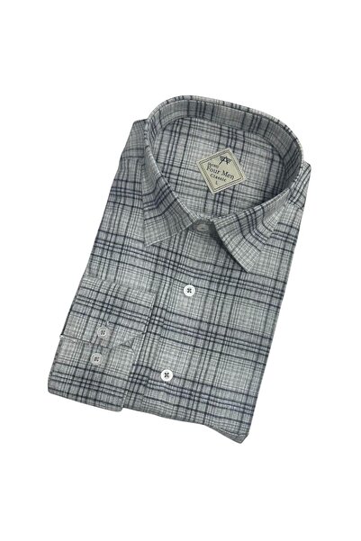 GÖMLEK GALERİSİ Classic Wide Cut Plaid Flannel Wool Men's Shirt