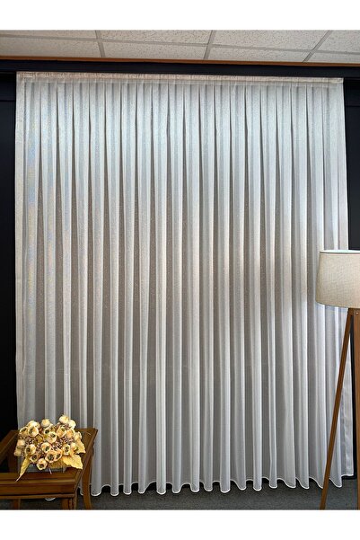 zaferperde Düz Gümüş Simli Tül Perde - Dökümlü Ağır - Sık Pileli - 1 e 3