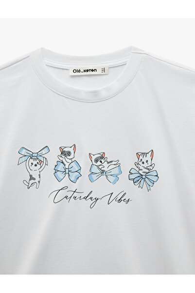 Koton Short Sleeve Crew Neck Cotton Cat Printed Oversize T-Shirt