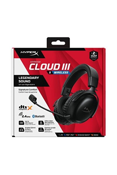 HyperX Cloud III S 2.4 Ghz Wireless + Bluetooth Dts X Oyuncu Kulaklığı Siyah A59YZAA