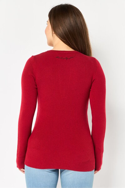 Karl Lagerfeld Women V Neck Long Sleeve Knitted Top, Red