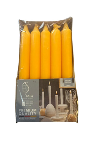Gala Set de 10 lumânări cilindrice - 193 mm x 21 mm, timp de ardere 7 ore, galbene
