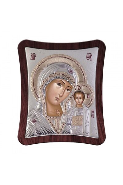 SLEVORI Silver icon 'Mother and Child' 11 x 12.9 cm, silver background with b...