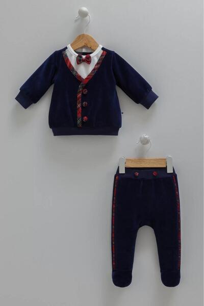 Caramell Caramel Men's Velvet 2-Piece Set Navy Blue