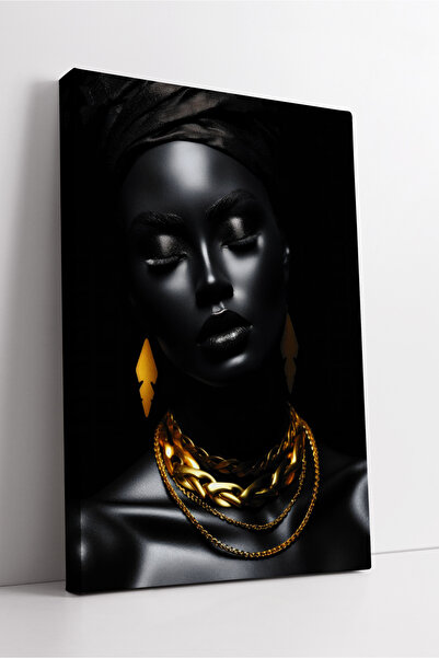 KOSS Dijital Μαύρο πορτρέτο με χρυσή αλυσίδα σε αφροστυλική καλλιτεχνική γυνα...