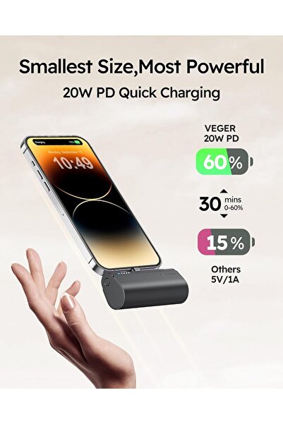 Hope Mini Power Bank 5000mAh 20W PD Fast Charging with Built-in Lightning Connector - Black