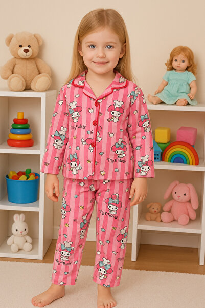 SANTRALBEBE Girl's Front Buttoned Pajama Set