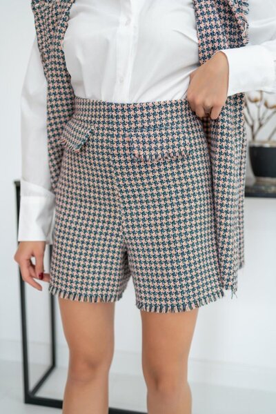 Kanonik Education    Blue Houndstooth Vest and Shorts Set