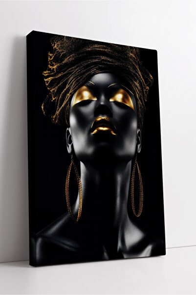 KOSS Dijital Portret negru cu sclipici auriu, modern, în stil afro, texturat,...