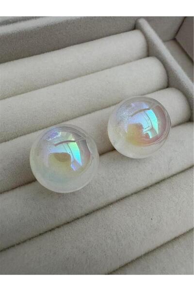 Pelin Aksesuar Şeffaf Yanar Döner Efektli Cam Top Küpe