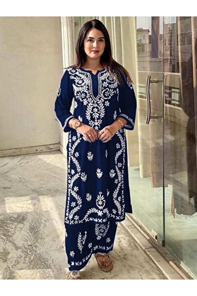 MYSMAR Navy Blue Rayon Salwar Kameez - FFT1818 | Navy Blue