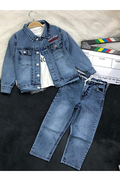 zavera for kids Boy's Pocket Detailed Three-Piece Denim Set - 100% Cotton