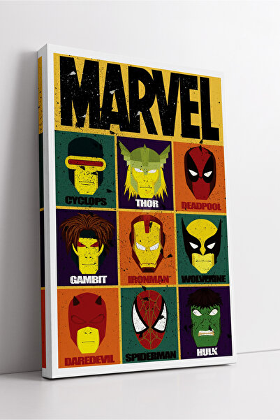 KOSS Dijital Marvel Retro Heroes Canvas Wall Art Minimal Character Design Colorful Modern Decor Painting