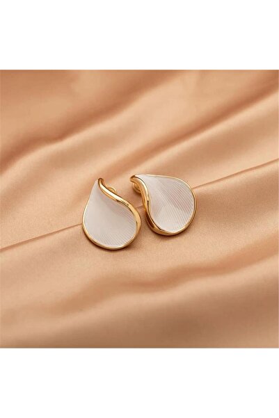 Pelin Aksesuar Beyaz Mineli Gold Damla Küpe