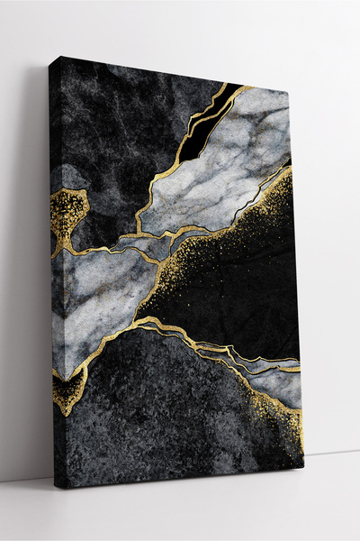 KOSS Dijital Tablou modern pe pânză cu model de marmură abstractă, negru, gri...
