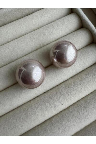 Pelin Aksesuar Gri Sedefli Büyük Top Çivili Küpe