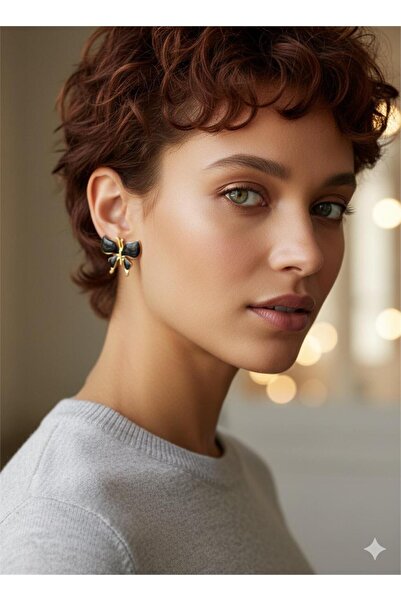 Pelin Aksesuar Black Butterfly Steel Earrings