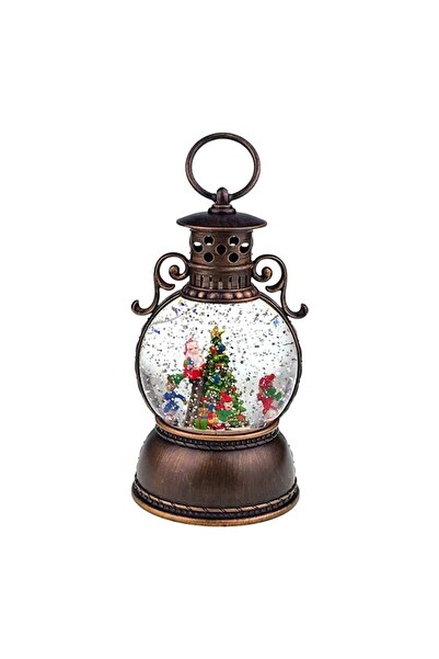 velve Musical Christmas decoration, lantern, moving snow globe and decorated tree, Vintage Brown