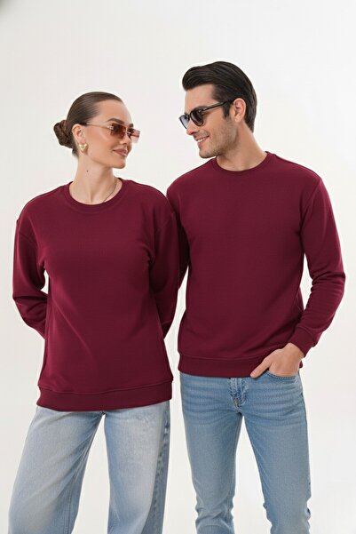 Miss Dünya Lissa Dark Burgundy Unisex Crew Neck 100% Cotton Basic Sweatshirt