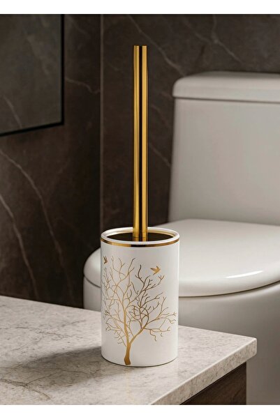 CEZVE HOME فرشاة تواليت مزخرفة من البورسلين بنمط شجرة الحياة مع تفاصيل ذهبية،...