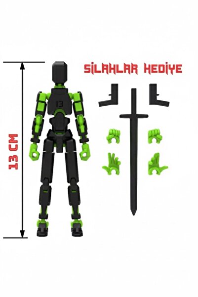 Boykec House Robot 13 Dummy Siyah Yeşil Tüm Eklemleri Hareketli Aksiyon Figür...