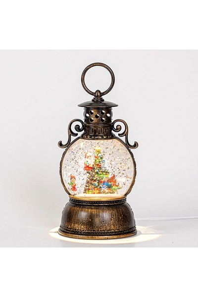 velve Musical Christmas decoration, lantern, moving snow globe and decorated tree, Vintage Brown